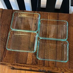 Vintage Pyrex Clear Glass Rectangular Dish with Aqua Edge